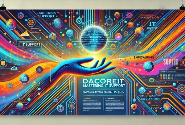 DALL·E 2024-12-23 22.17.50 - A vibrant and colorful horizontal (landscape) poster for DacoreIT with a tech-inspired design. The poster highlights the theme 'Mastering IT Support' DALL·E 2024-12-23 22.17.50 - A vibrant and colorful horizontal (landscape) poster for DacoreIT with a tech-inspired design. The poster highlights the theme 'Mastering IT Support'